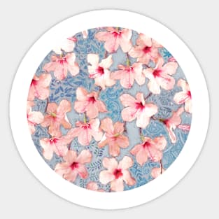 Shabby Chic Hibiscus Patchwork Pattern in Peach & Mint Sticker